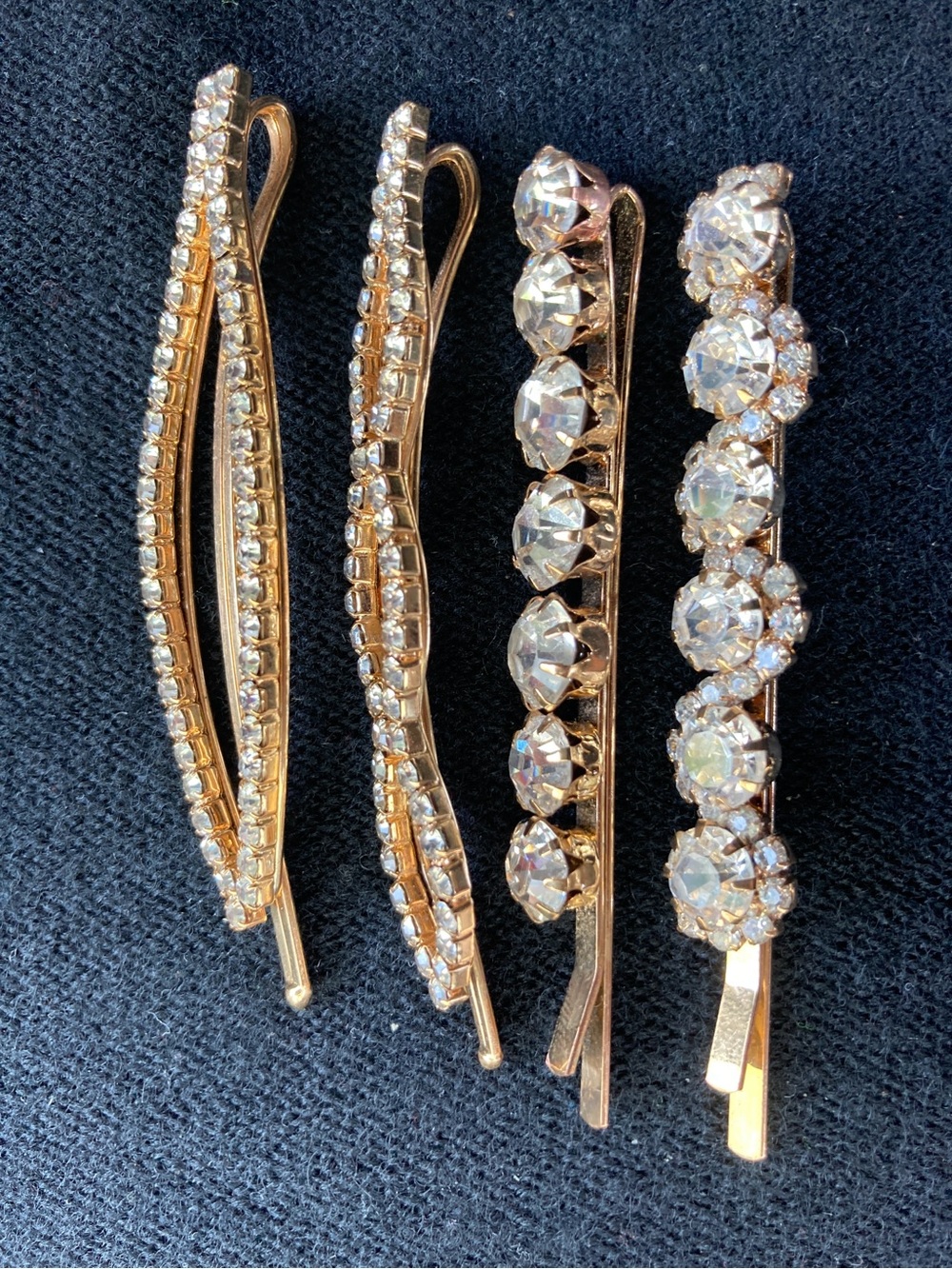 Gold Crystal Hair Clip Set - Sparkling Gold Tones
